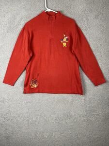 Disney Store Sweatshirt Womens Large Red Pullover 1/4 Zip Fleece  Winnie Pooh